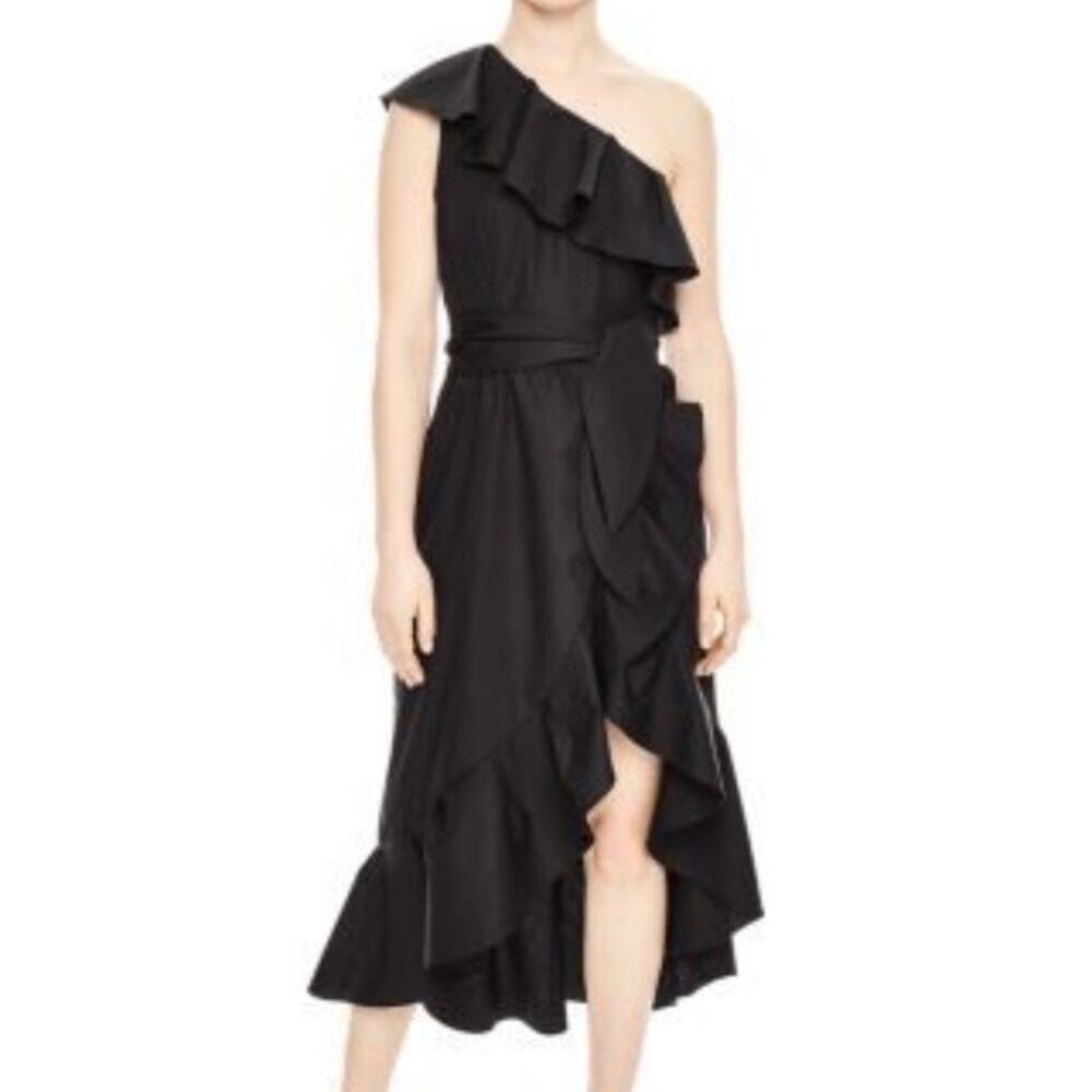 NWT Sandro Lover black ruffle asymmetric dress